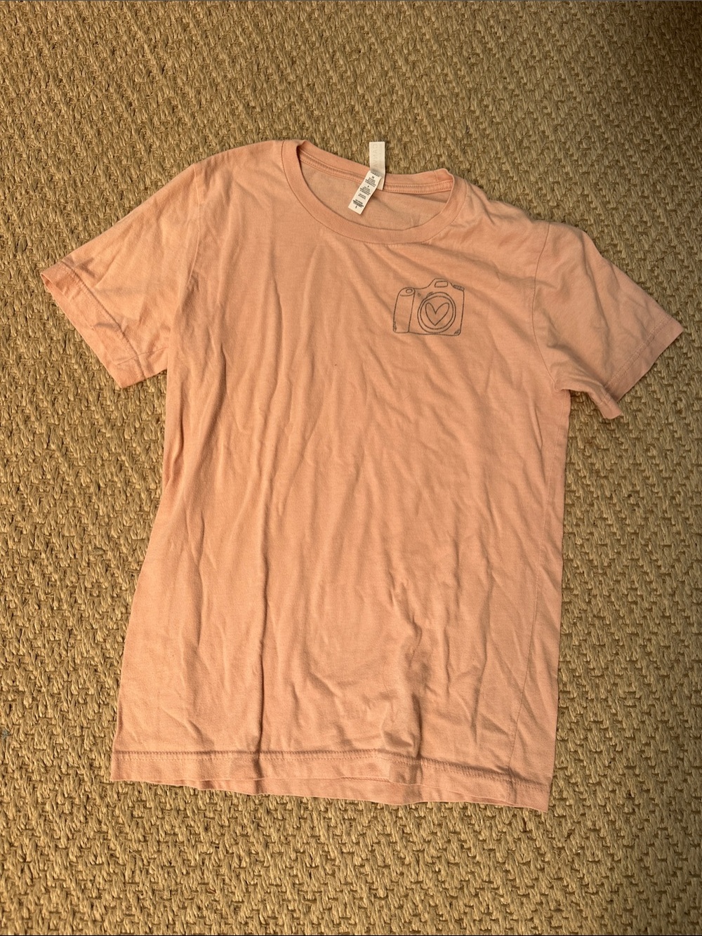 Unbranded Women’s Pink Crew Neck Tee with Camera Heart Graphic